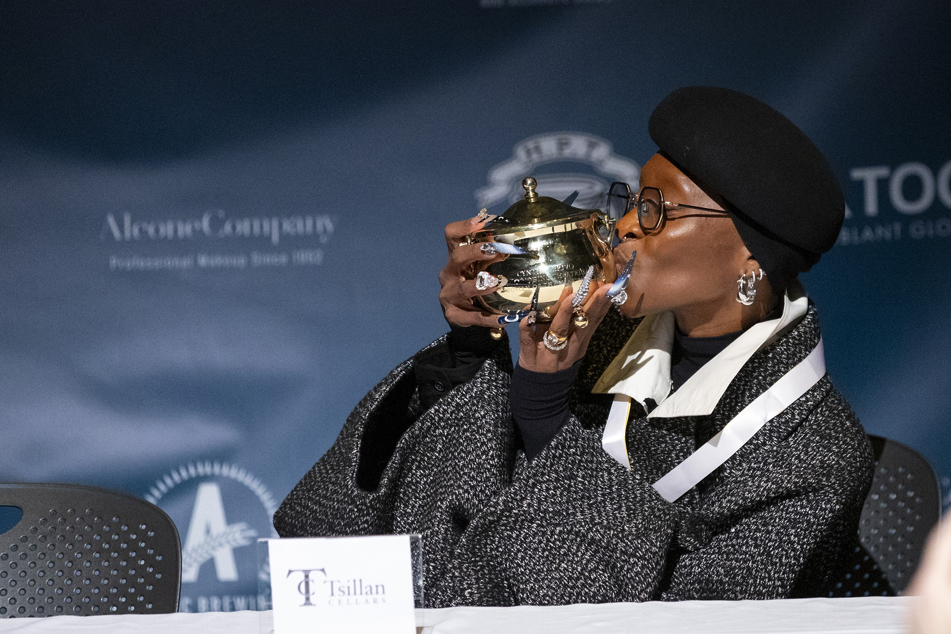 Cynthia Erivo kisses her Pudding Pot during Hasty Pudding Woman of the Year festivities.