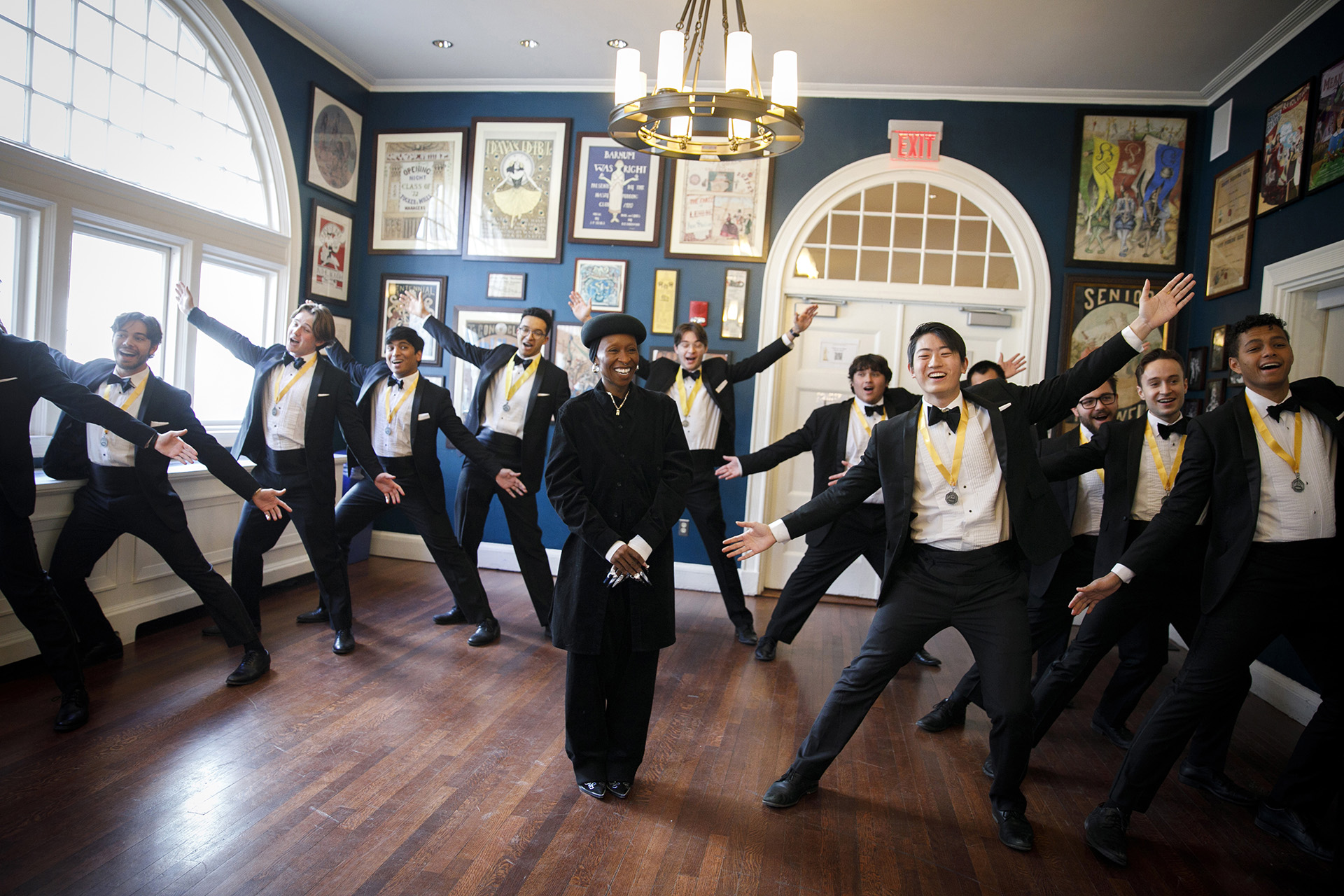 The a capella group the Harvard Krokodiloes serenades Hasty Pudding Woman of the Year Cynthia Erivo.