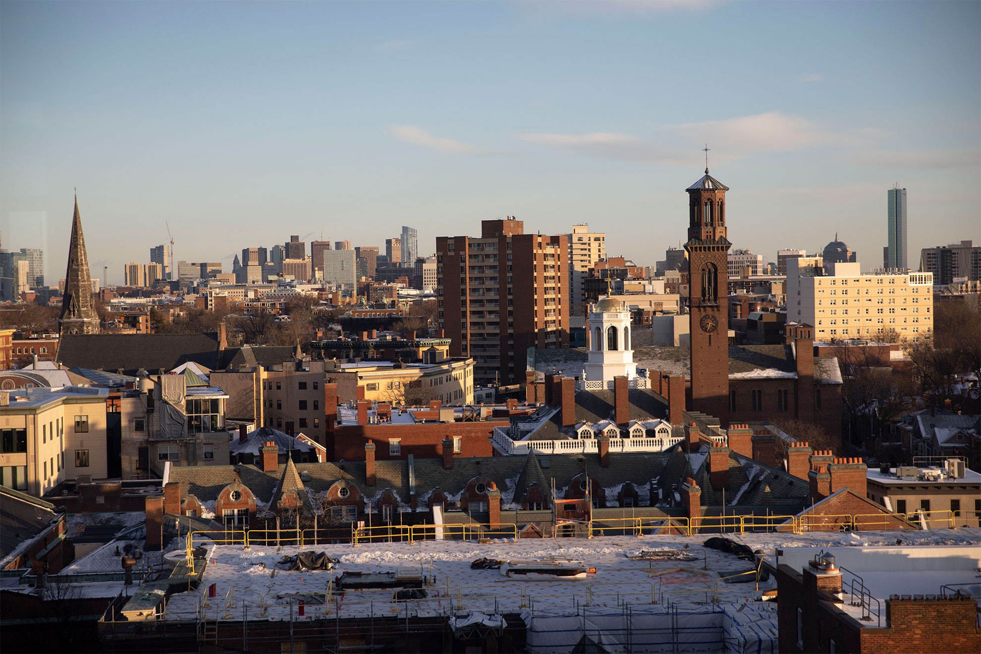 Views of the skyline from the Smith Campus Center at Harvard.