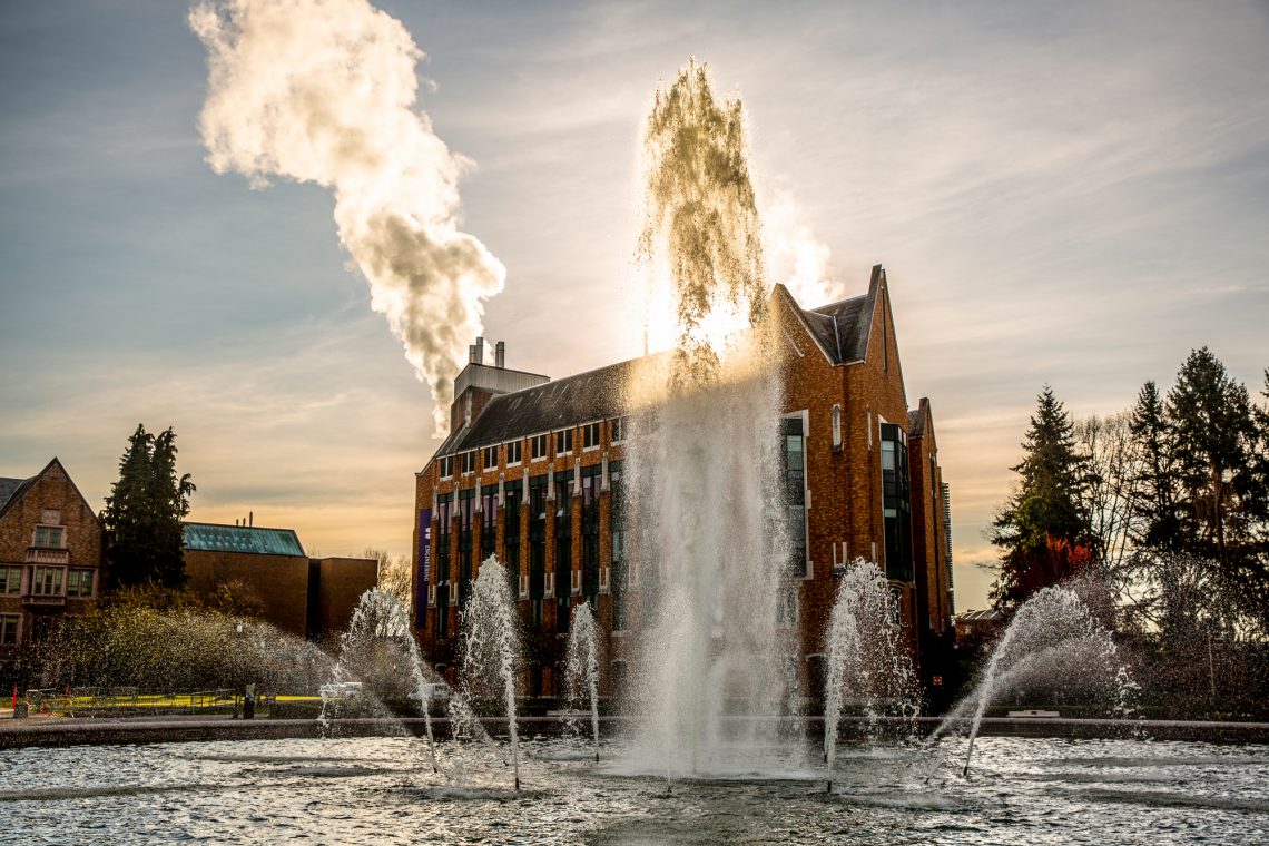 Fountain with light illuminating through the water