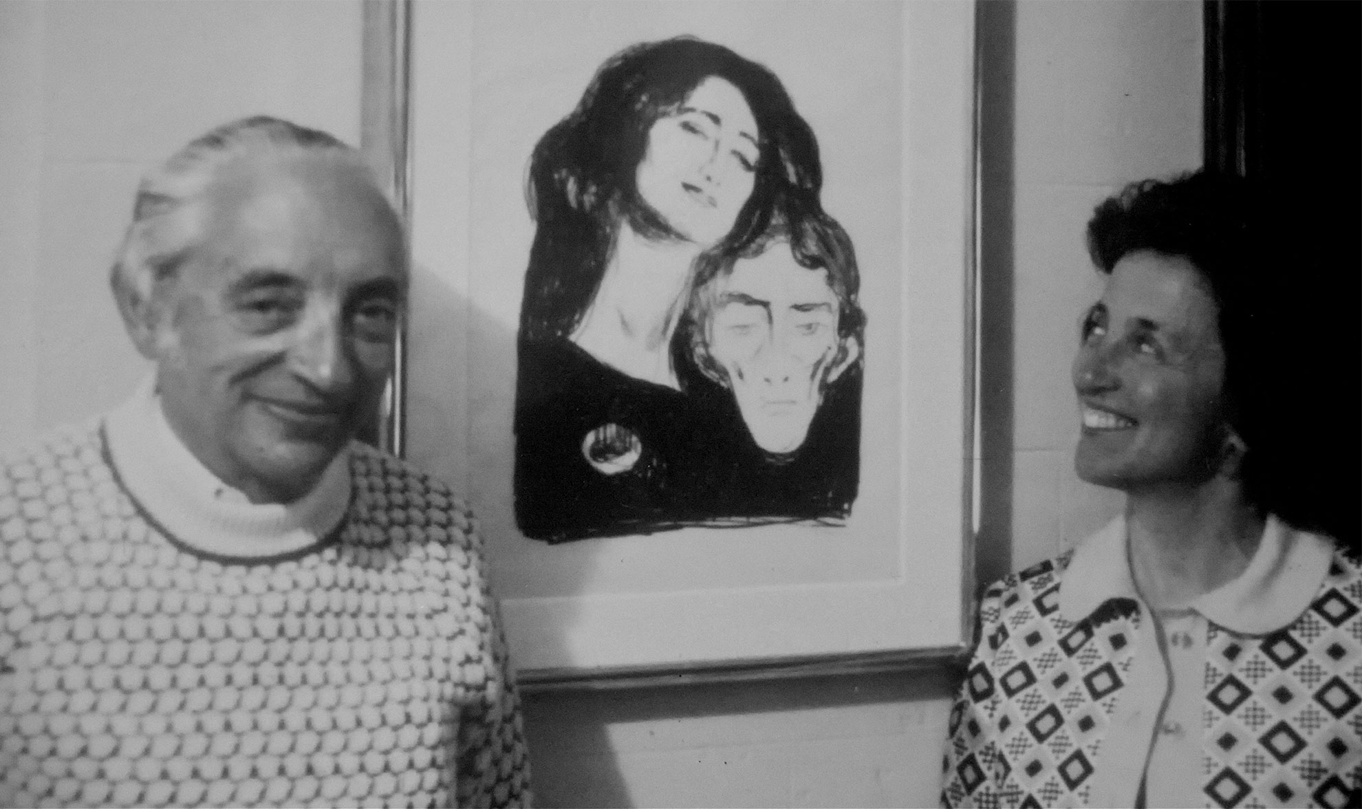 Philip and Lynn Straus with their first Edvard Munch print, Salome (1903), c. 1969.