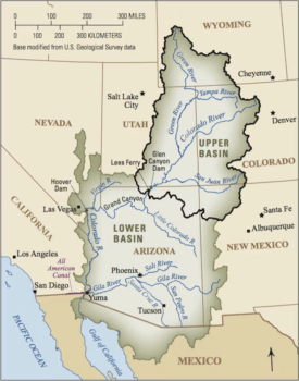 a map of the river flow at the Arizona-California border