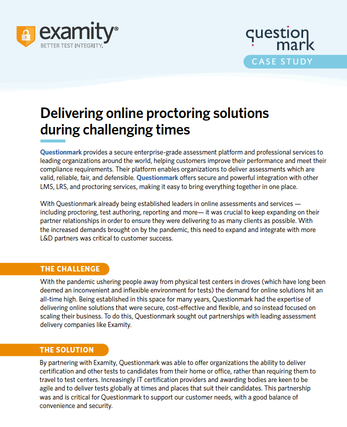 Unlocking Potential: The Strategic Alliance Between Questionmark and Examity for Enhanced Online Testing Solutions