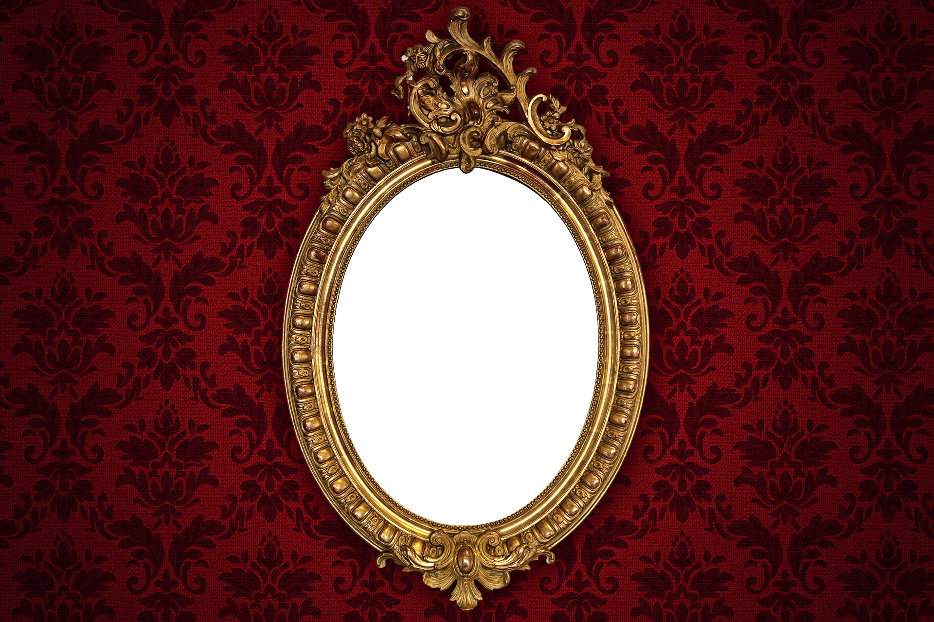 Mirror set in intricate golden frame.