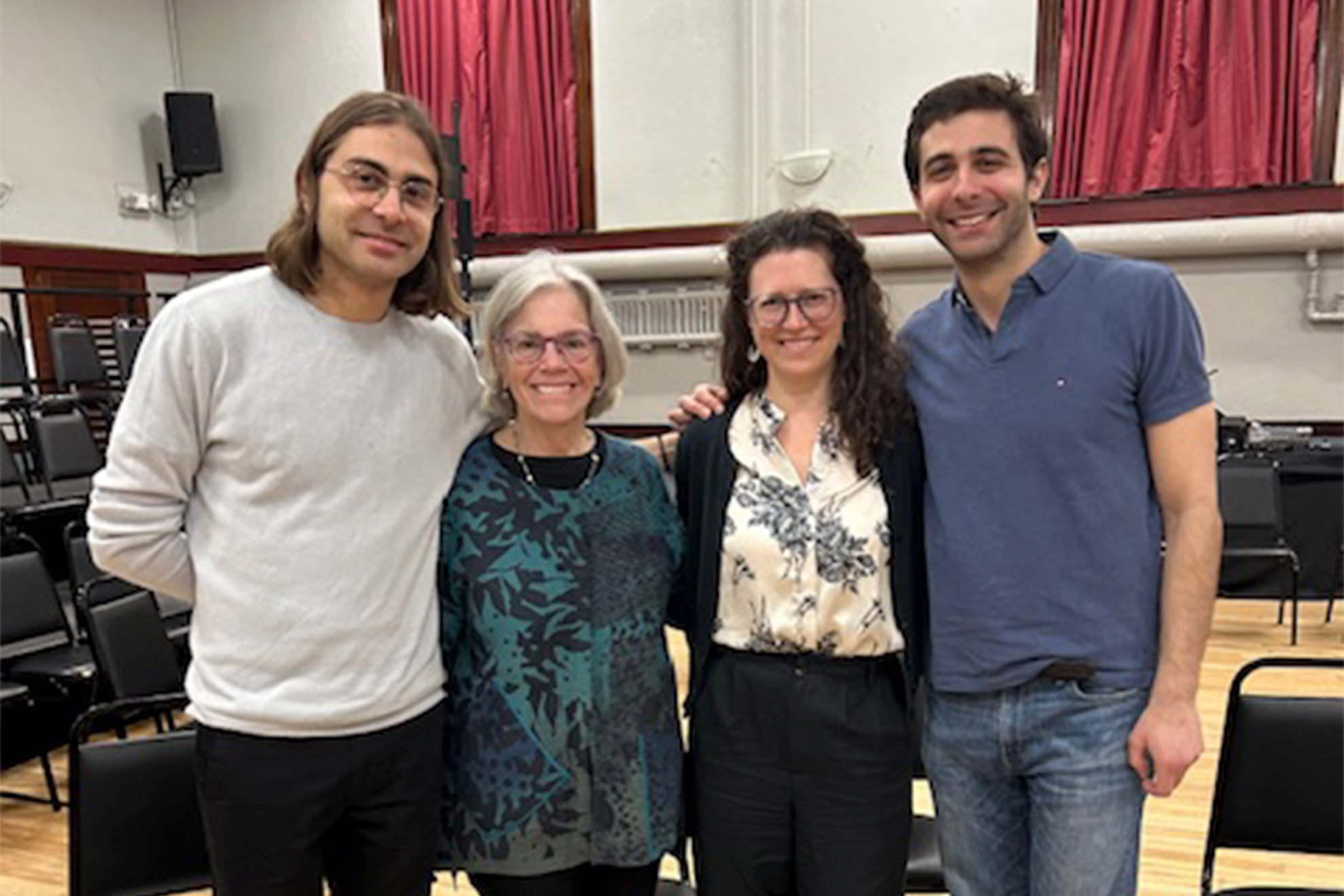 Discussions with palliative care expert Susan Block (second from left) played a crucial role in the creation of “Night Side Songs” by Daniel Lazour and Patrick Lazour (far left and far right), pictured here with Amanda Moment, a social worker at Dana-Farber and BWH.