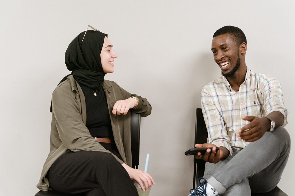Two students conversing