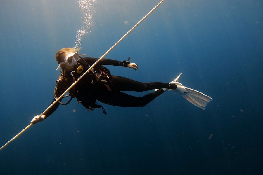 As a volunteer for the Florida Fish and Wildlife Conservation Commission's Artificial Reef Program, FSU doctoral candidate Lillie Bradshaw deployed and supervised artificial reefs off the coast of Mexico Beach, Florida. (Photo by Eli Myron)
