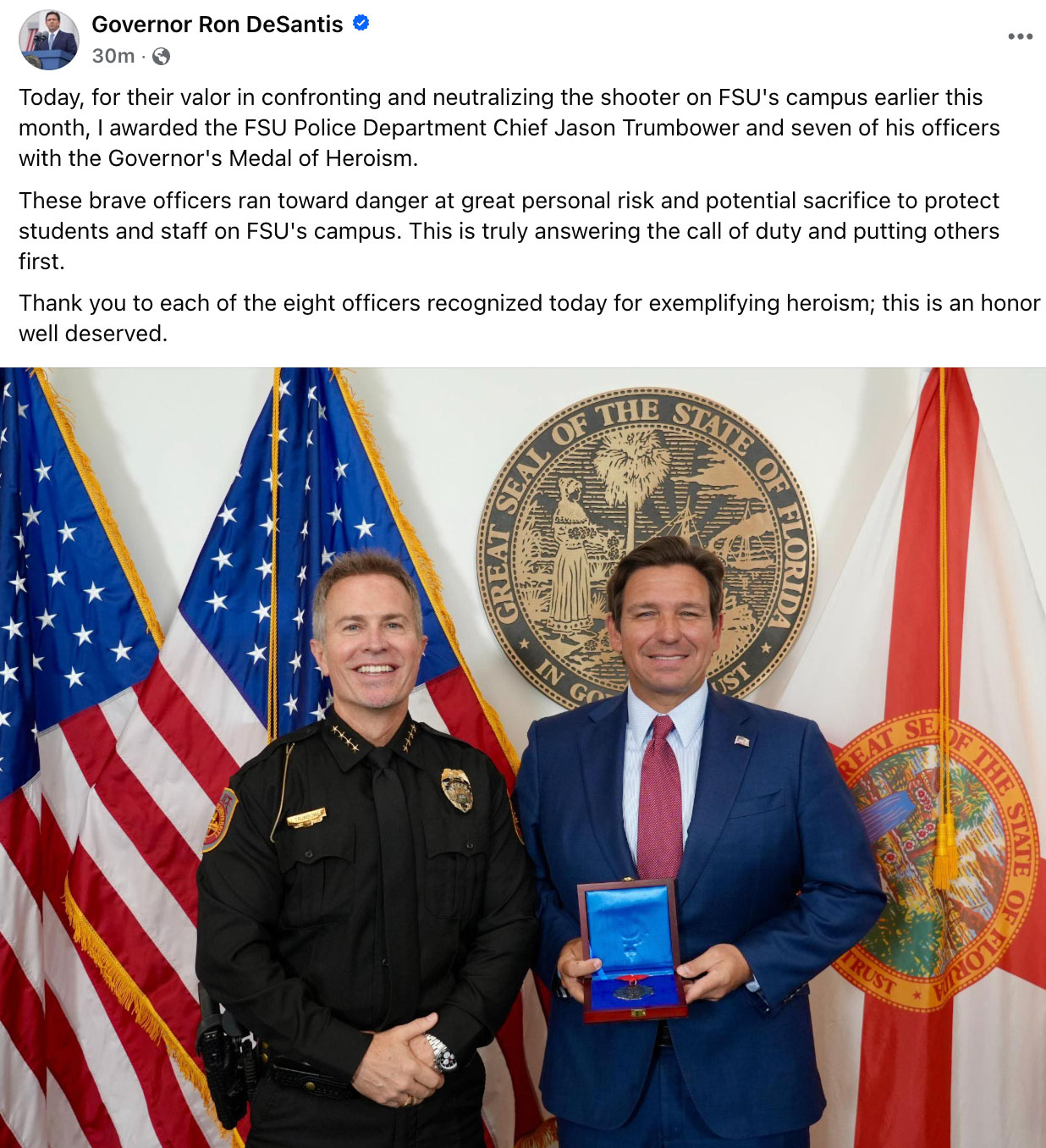 Bravery Recognized: FSUPD Officers Honored with Governor’s Medal of Heroism