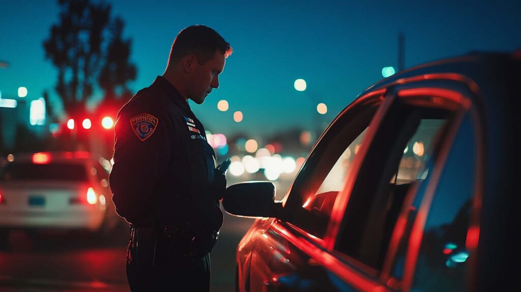 Concept image depicting an officer conducting a traffic stop. Image credit: Nicole Smith, created with Midjourney