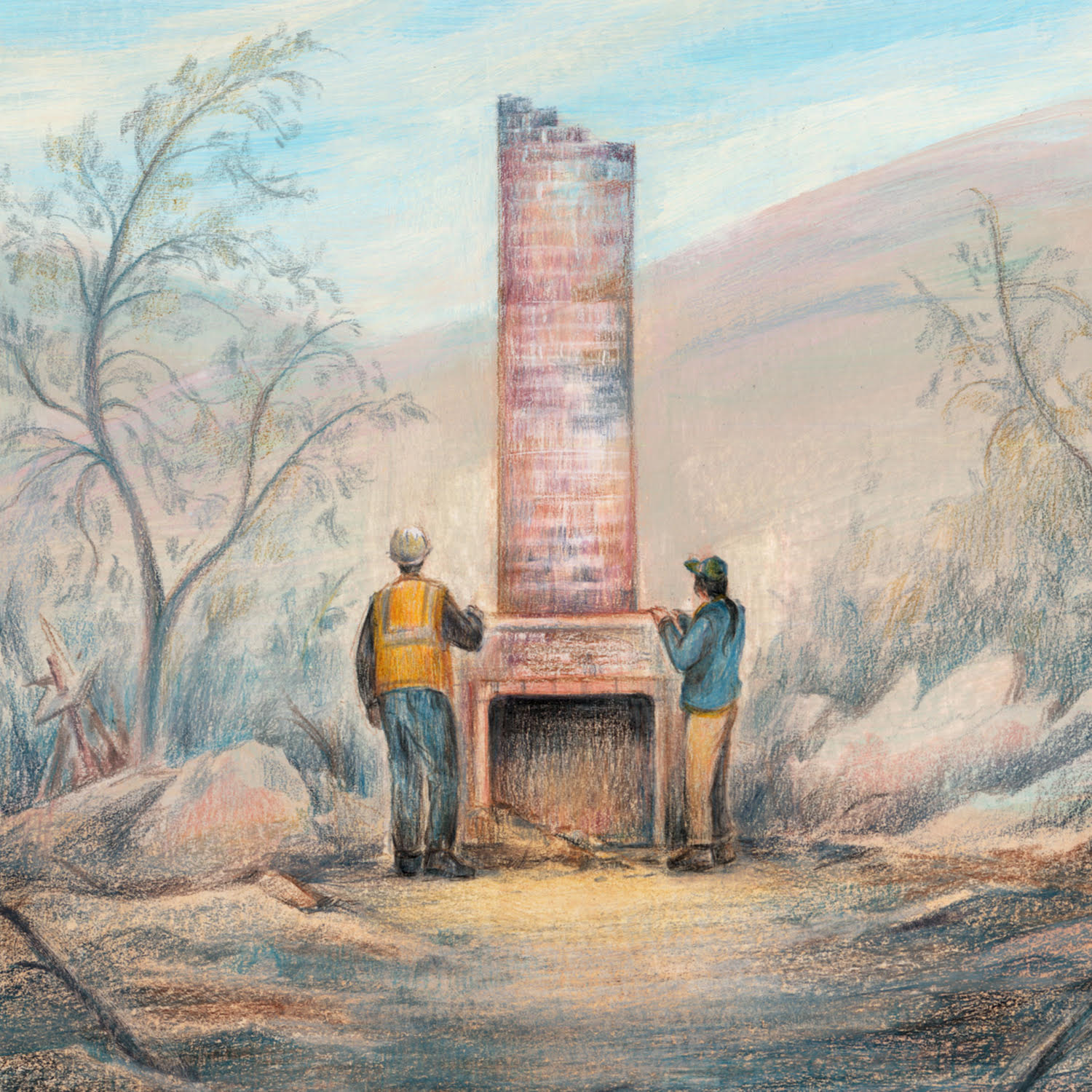 Geoffrey von Oeyen, associate professor of practice at the USC School of Architecture, emphasizes that sustainability must be fundamental to any dialogue about wildfire reconstruction. (Illustration/Sally Deng)