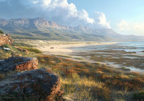 Concept illustration of paleolake in South Africa. Image credit: Nicole Smith, made with Midjourney