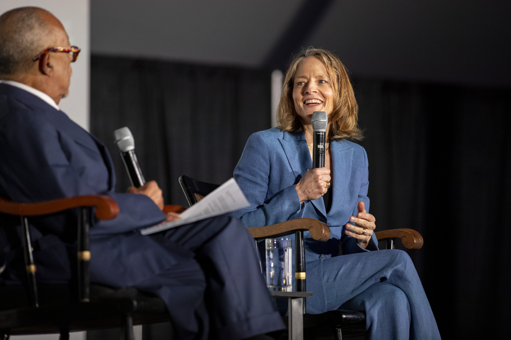 Jodie Foster (right) converses with Henry Louis Gates Jr.