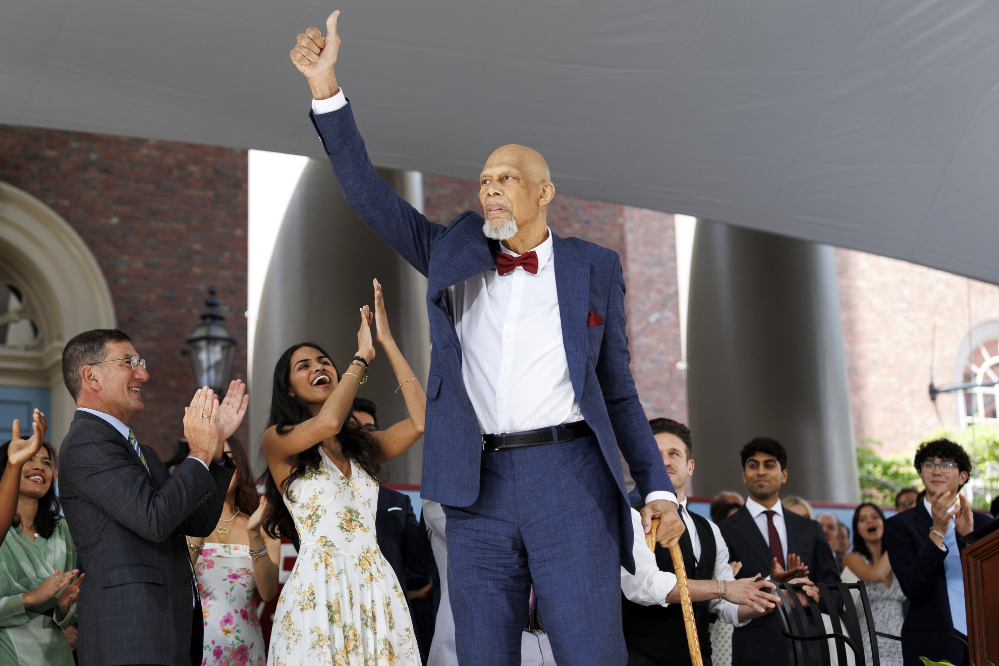 Honorary Speaker Kareem Abdul-Jabbar (center) ascends onto the stage.