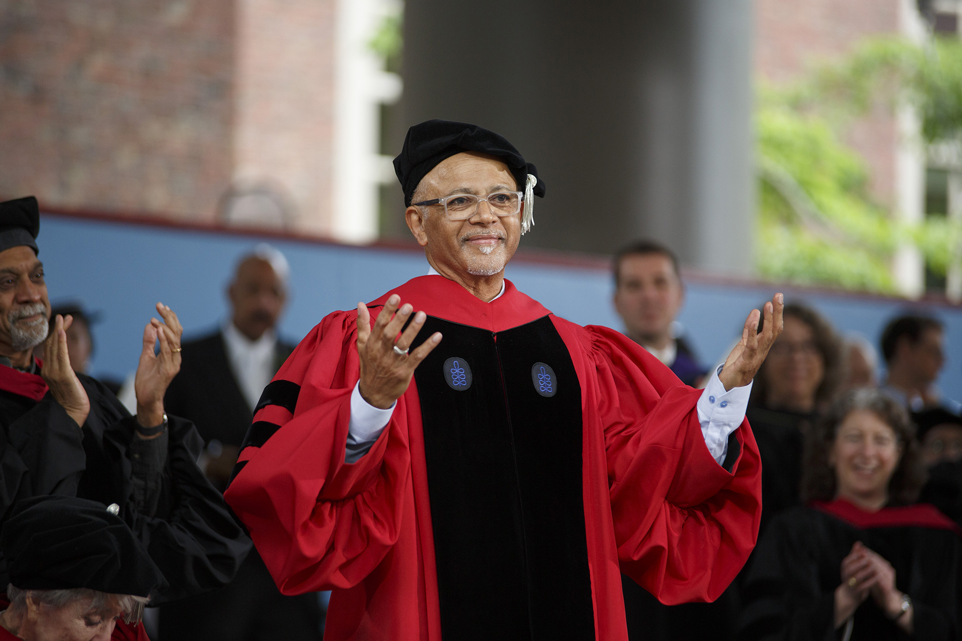 Abraham Verghese addresses the audience at Harvard's 2025 Commencement.