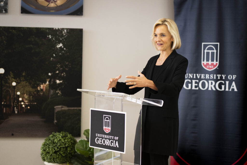 Allison Ausband, Executive Vice President and Chief People Officer for Delta Air Lines, delivered remarks at the Delta Hall 10th anniversary event. (Photo by Edwin Hammond)