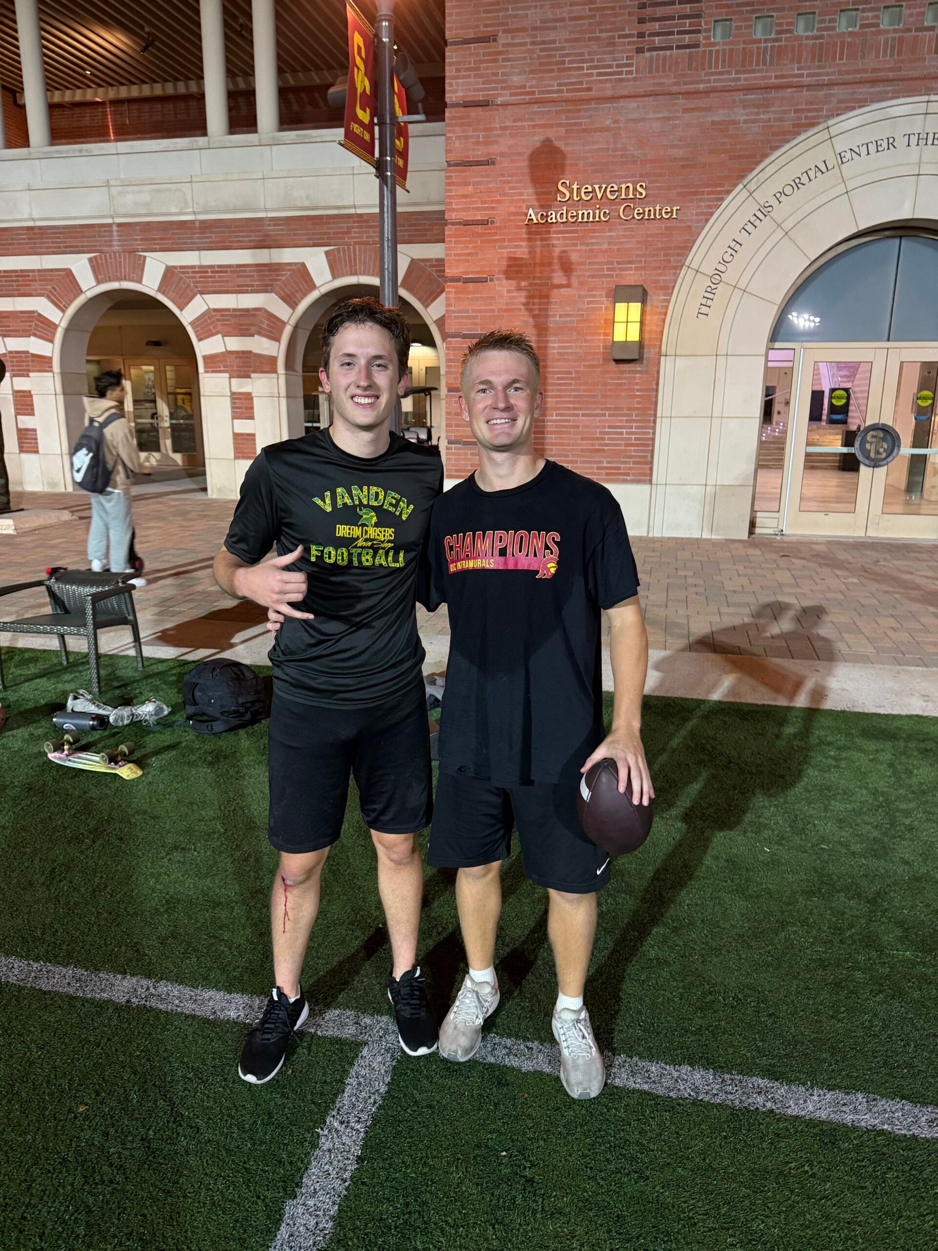 Brian Tinsley, left, champion of intramural sports, alongside friend Jacob Young