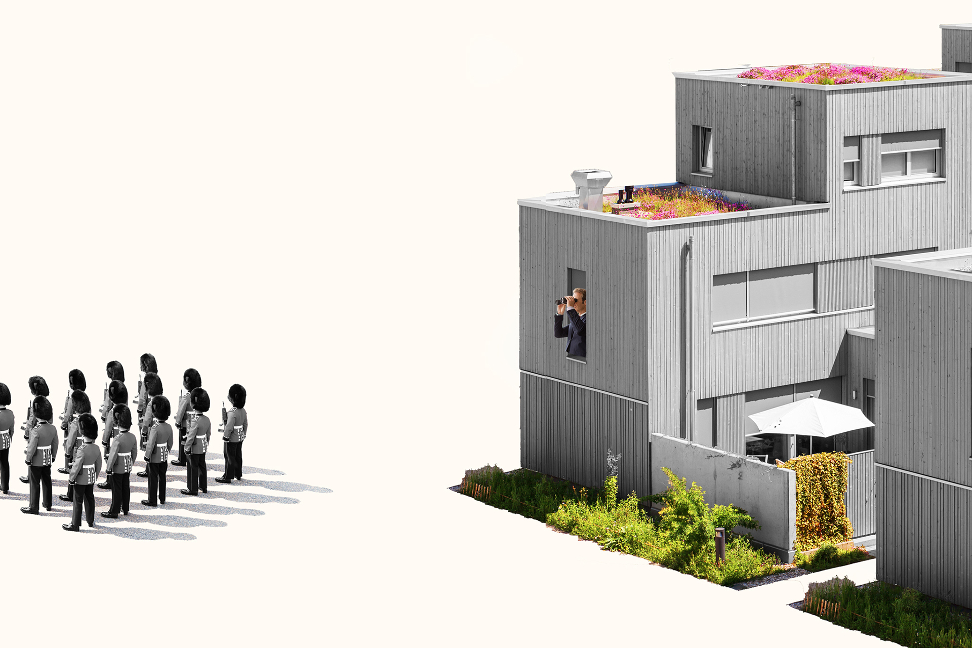 Illustration of sentinels outside of a shelter.