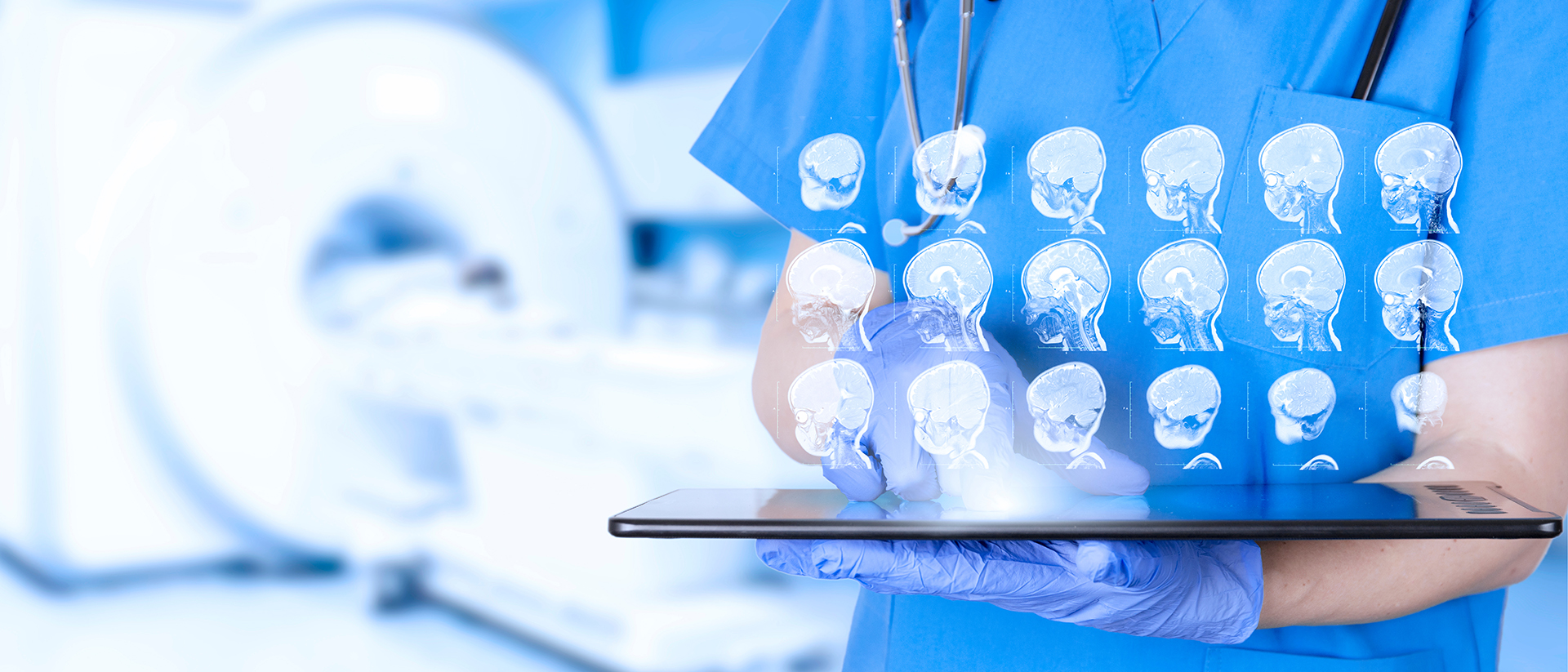 Radiologist examines a child's brain scans.