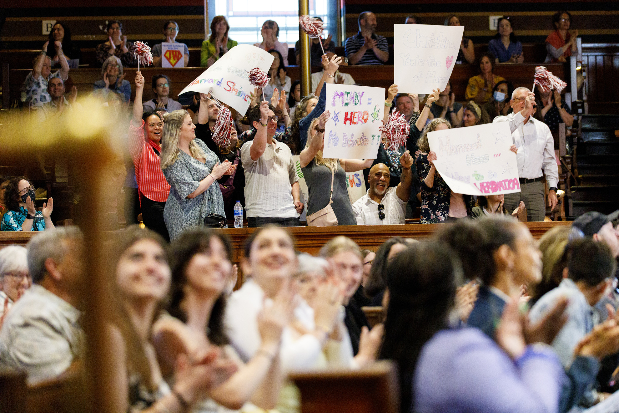 Audience cheers at Harvard Heroes.