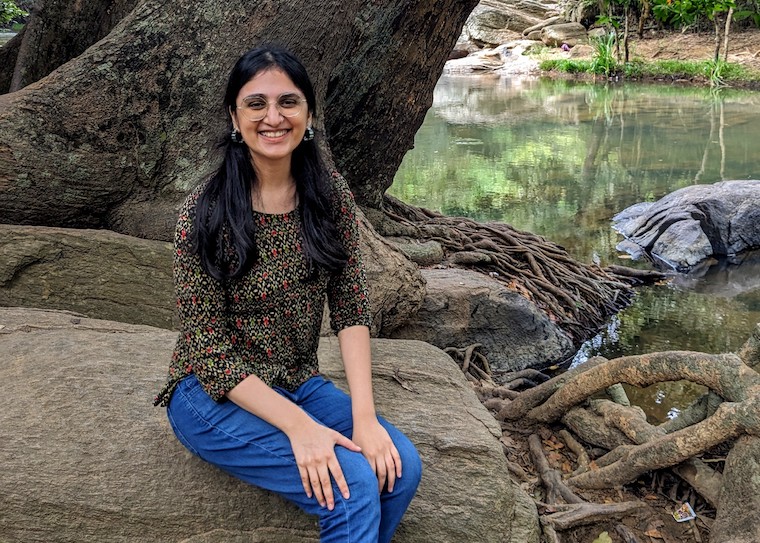 Shivani Shenoy, an illustrator and graduate scholar in the Sam Fox School, conducts research in University Archives. (Courtesy photo)