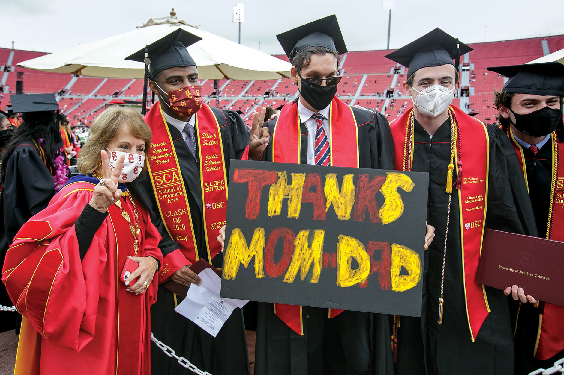 Folt was determined to discover a way to securely provide USC’s graduating students the experience of an in-person commencement ceremony during the COVID-19 pandemic. (USC Photo/Steve Cohn)
