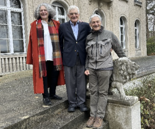 Kathryn, Michael and Mark Traugott retrace their father's journey at the Wannsee House. Image courtesy: Traugott archive