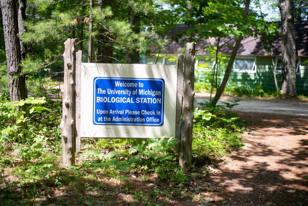 The U-M Biological Station sign greets guests to the property. Image credit: Alexis Rankin