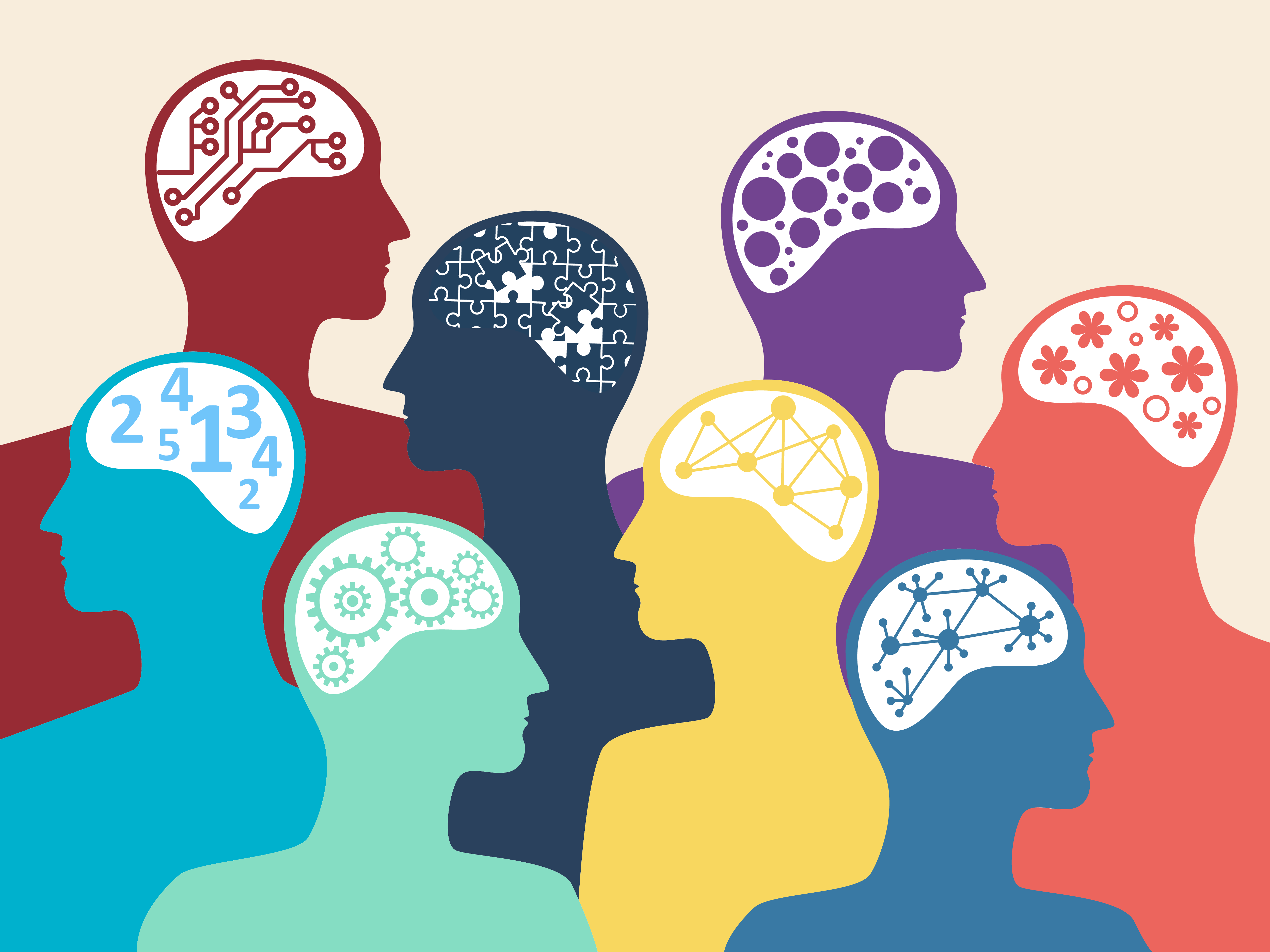 Numerous individuals engaged in various mental activities.