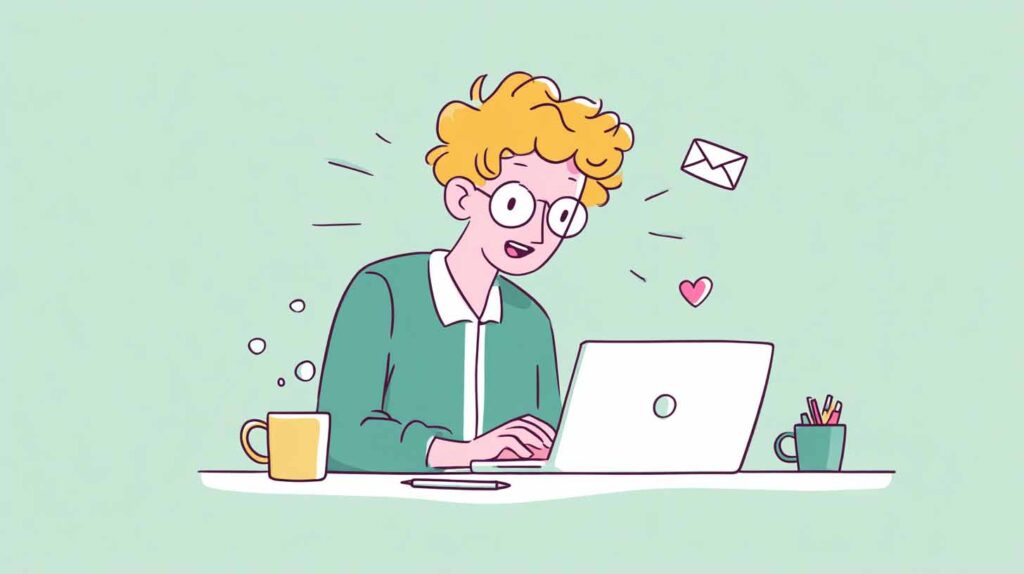 Concept illustration of an individual engaging with a laptop and connecting through email. Image credit: Nicole Smith, created with Midjourney