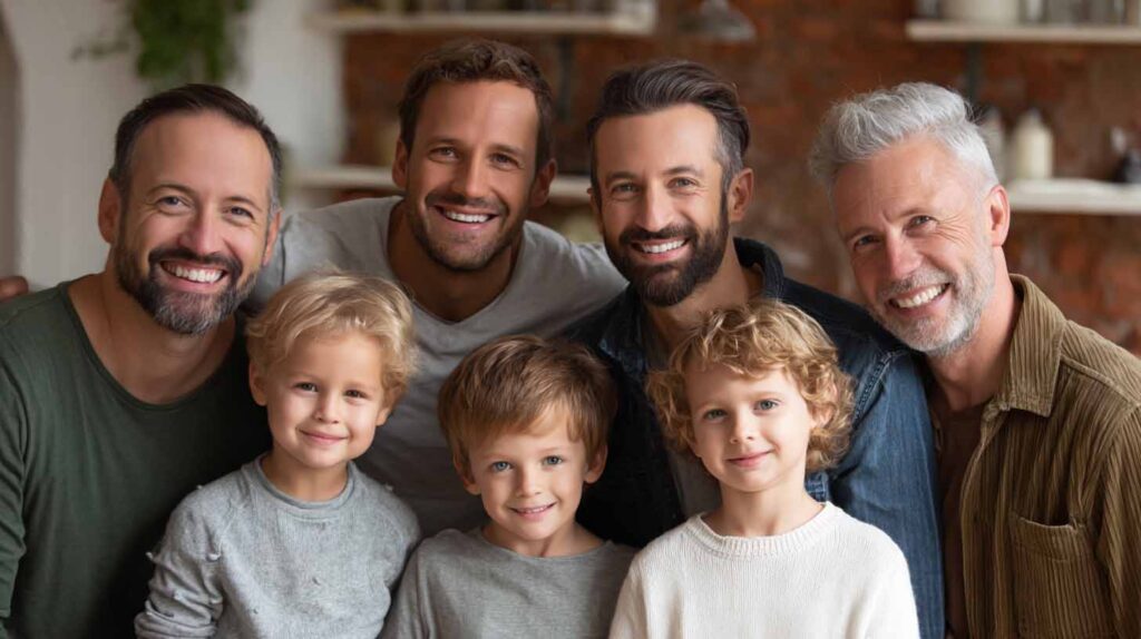 Conceptual image depicting three fathers and their sons. Image credit: Nicole Smith, created with Midjourney