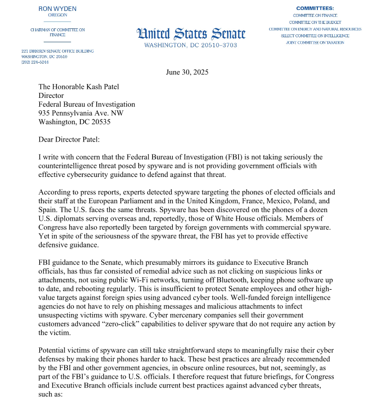 Senator Criticizes FBI for Insufficient Guidance on Mobile Security