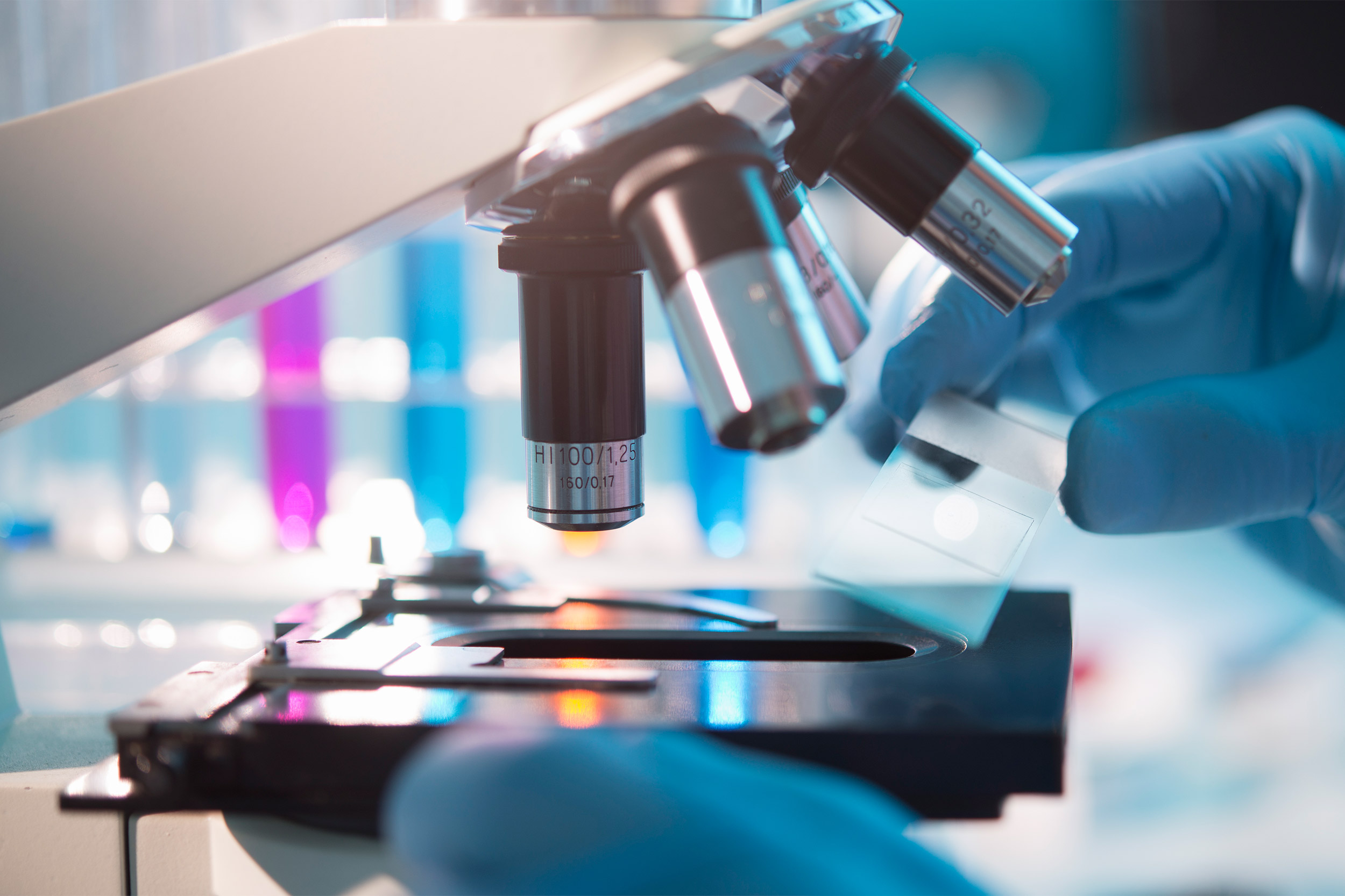 Microscope and laboratory image.