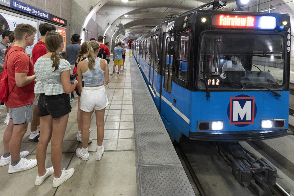 Washington University pupils embark on a Metro train journey