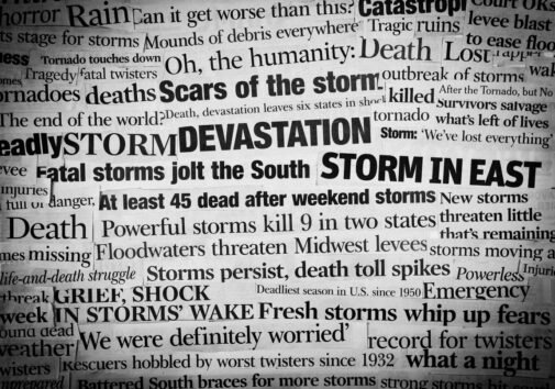 Collage of headlines regarding storms. Image credit: iStock