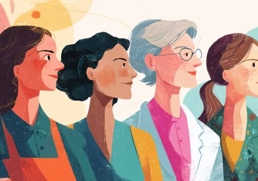 Conceptual artwork representing scientists who are mothers advocating for climate change solutions through conversation. Image credit: Nicole Smith, created using Midjourney