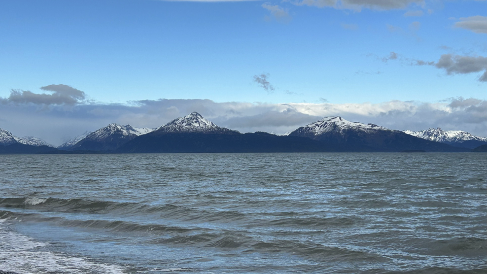 Looking out towards the Cook Inlet and the Kenai Mountains beyond it