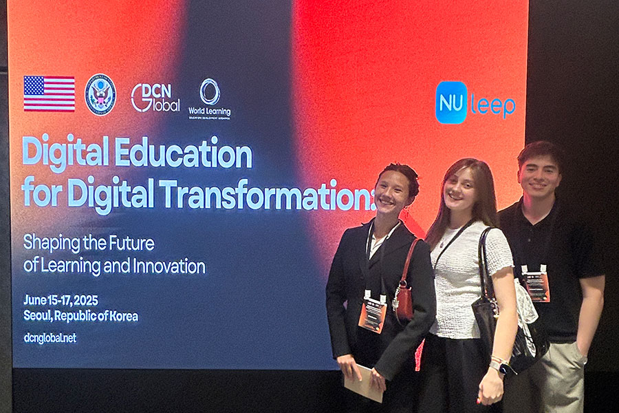 (Left to right) Florida State University students Ella Owens, Olivia Leichter, and Michael Cedeno participated in the Digital Education for Digital Transformation: Shaping the Future of Learning and Innovation conference, organized by the World Learning and Digital Communication Network Program in Seoul, South Korea, from June 15-17, following their collaboration on an Undergraduate Research Opportunity Program.