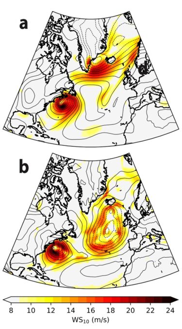 This diagram features two panels, representing the atmosphere at distinct points in time—1000 years apart. One was simulated, the other observed. Their significant similarity validates the model.