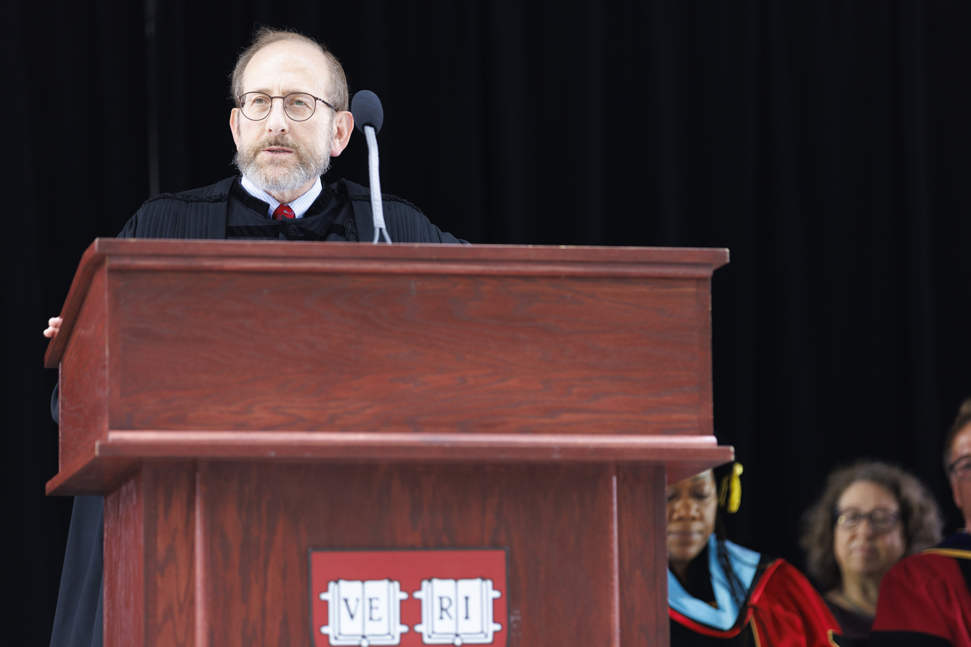 Harvard President Alan Garber addresses attendees during the Class of 2029 Convocation, held in Tercentenary Theatre.