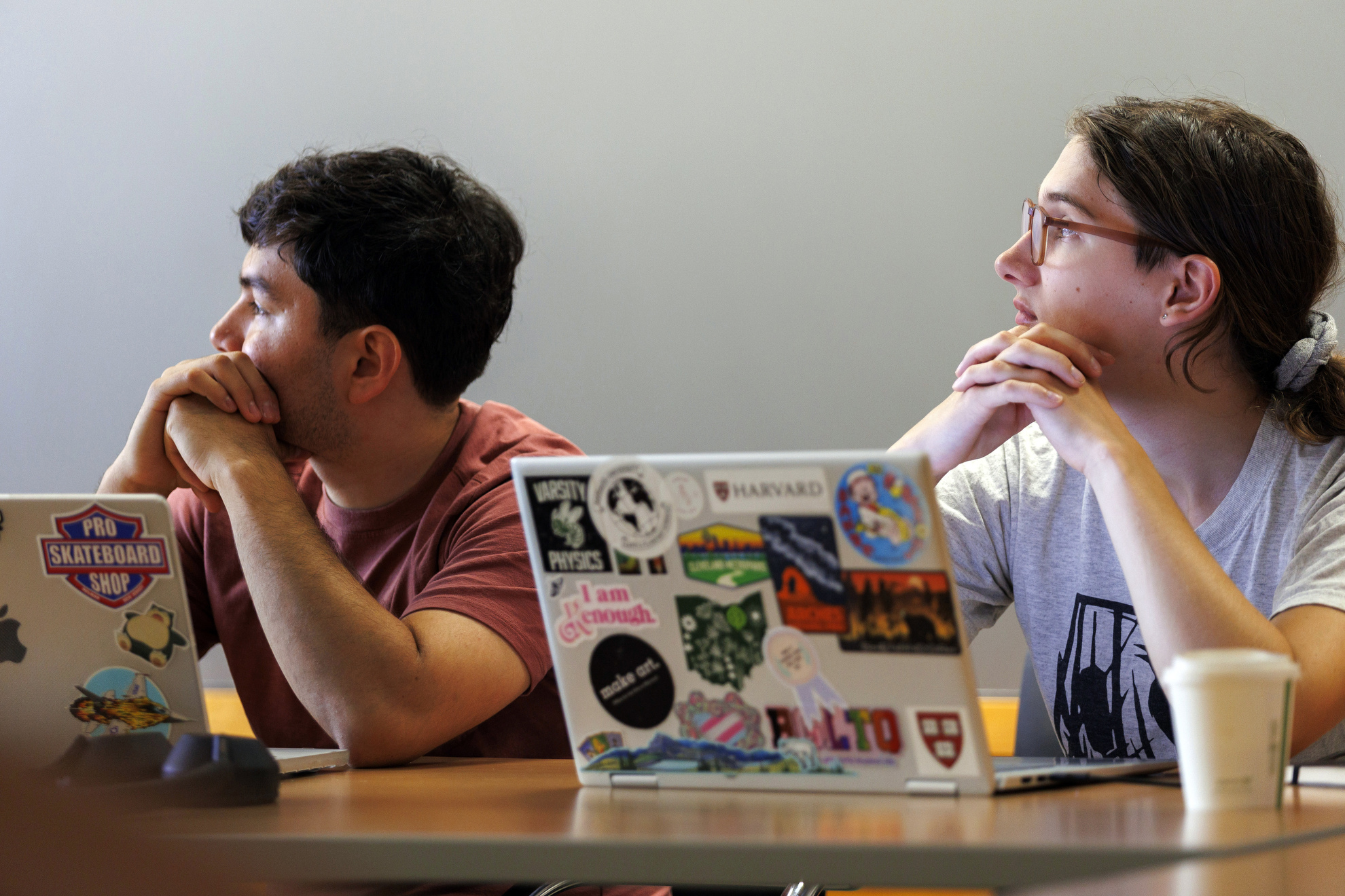 Erick Contreras-Rodriguez ’27 (on the left) and Madison Codding ’27 are illustrated during class in a Geological Museum Building seminar room.