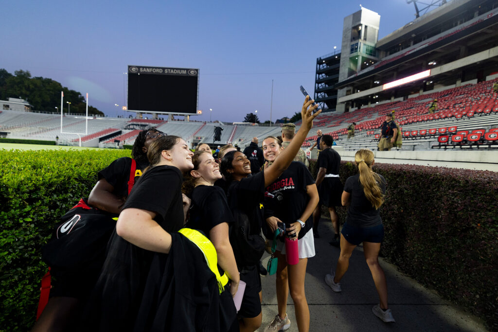 Army ROTC cadets take a selfie together after finishing the 9/11 memorial stair climb.