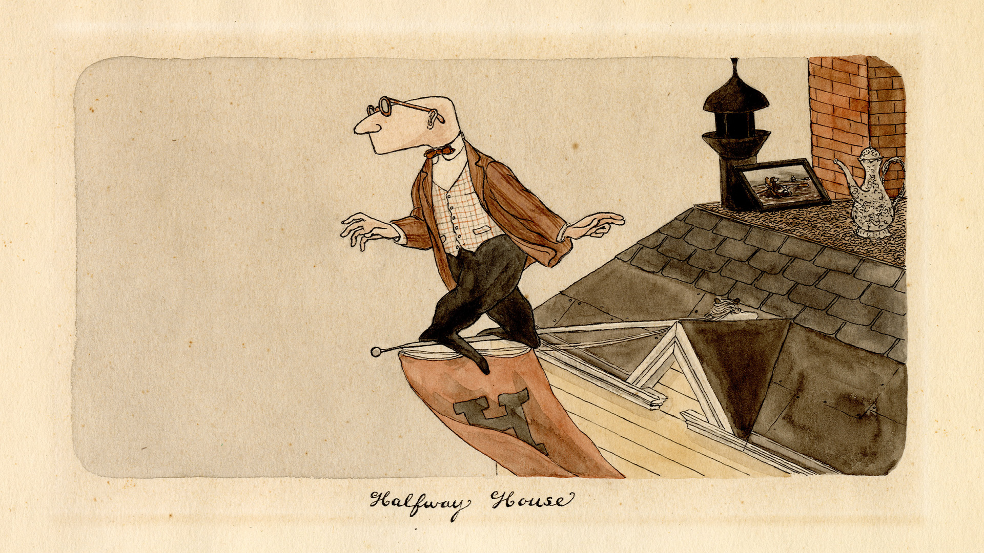 man on top of his house