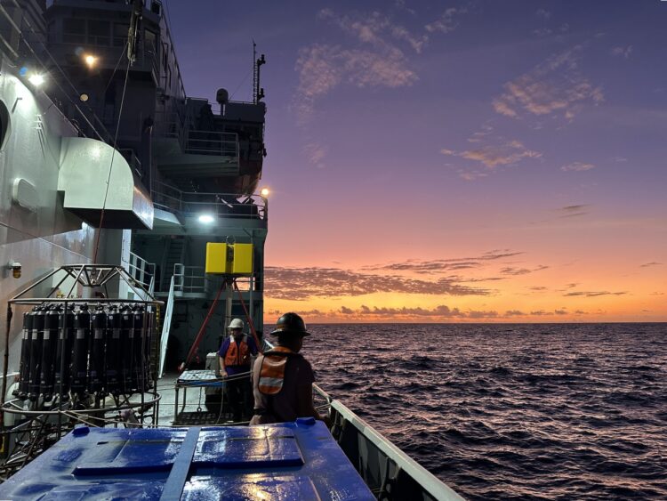 Twilight on the Thomas G. Thompson research vessel during an expedition.
