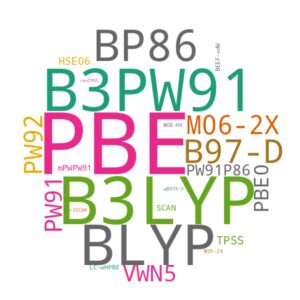 PBE the largest, followed by B3LYP, B3PW91, B3LYP, BLYP and BP86. Next size down is B97-D, followed closely by M06-2X, PW92, PW91, and VWN5. Next size down are PBE0, PW91P86, TPSS, HSE06, and mPWPW91. The smallest are SCAN, BEFF-cdW, M05-2X, M08-HX, LC-wHPBE, wB97X-V, r2SCAN and revTPSS.