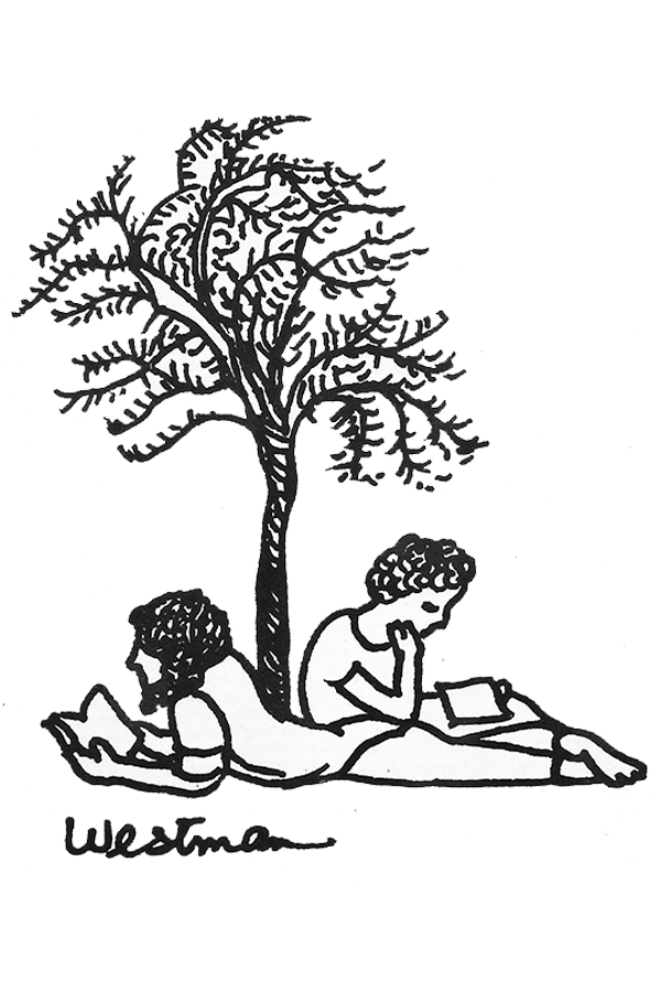 individuals reading under a tree