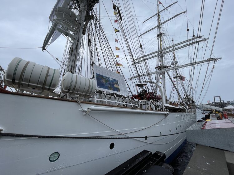 soaring vessel moored at a wharf in Seattle