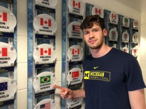 When Borges’ son, Luiz Gustavo, came to Michigan, he encountered a well-known name at U-M’s Canham Natatorium. Image credit: Fernanda Pires